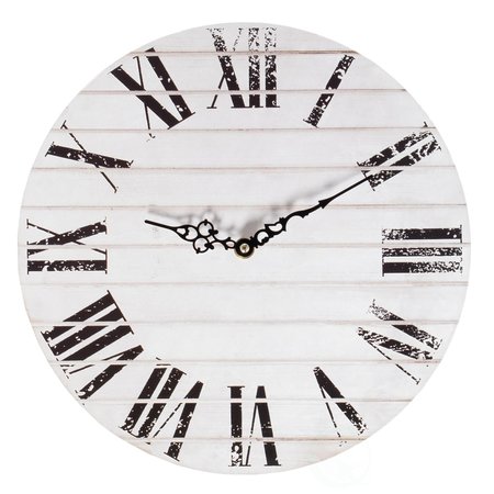 QUICKWAY IMPORTS Roman Numeral Style Modern Home Decor Wall Clock Unique Handle Design Wooden White QI004093